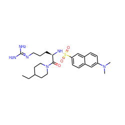 CCC1CCN(C(=O)[C@@H](CCCN=C(N)N)NS(=O)(=O)c2ccc3cc(N(C)C)ccc3c2)CC1 ZINC000027978049