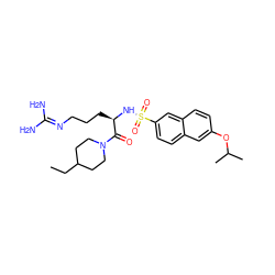 CCC1CCN(C(=O)[C@@H](CCCN=C(N)N)NS(=O)(=O)c2ccc3cc(OC(C)C)ccc3c2)CC1 ZINC000027898157