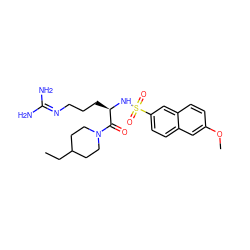 CCC1CCN(C(=O)[C@@H](CCCN=C(N)N)NS(=O)(=O)c2ccc3cc(OC)ccc3c2)CC1 ZINC000027901562