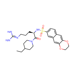 CCC1CCN(C(=O)[C@@H](CCCN=C(N)N)NS(=O)(=O)c2ccc3cc4c(cc3c2)OCCO4)CC1 ZINC000027897052