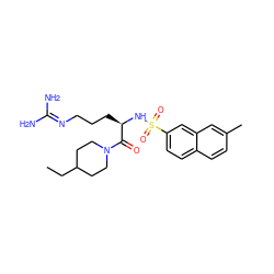 CCC1CCN(C(=O)[C@@H](CCCN=C(N)N)NS(=O)(=O)c2ccc3ccc(C)cc3c2)CC1 ZINC000027977873