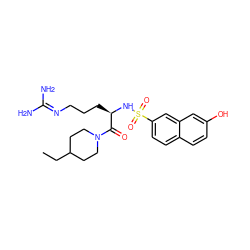 CCC1CCN(C(=O)[C@@H](CCCN=C(N)N)NS(=O)(=O)c2ccc3ccc(O)cc3c2)CC1 ZINC000027977996