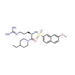 CCC1CCN(C(=O)[C@@H](CCCN=C(N)N)NS(=O)(=O)c2ccc3ccc(OC)cc3c2)CC1 ZINC000027898885