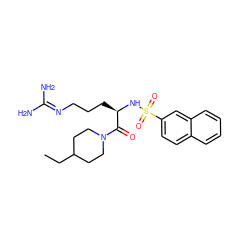 CCC1CCN(C(=O)[C@@H](CCCN=C(N)N)NS(=O)(=O)c2ccc3ccccc3c2)CC1 ZINC000027901473