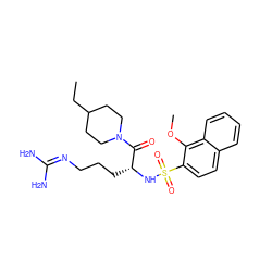 CCC1CCN(C(=O)[C@@H](CCCN=C(N)N)NS(=O)(=O)c2ccc3ccccc3c2OC)CC1 ZINC000027978196