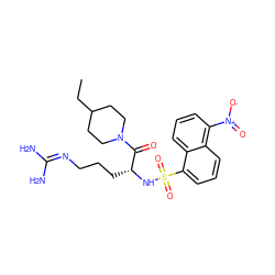 CCC1CCN(C(=O)[C@@H](CCCN=C(N)N)NS(=O)(=O)c2cccc3c([N+](=O)[O-])cccc23)CC1 ZINC000027899318