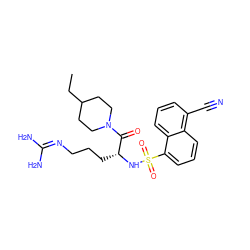 CCC1CCN(C(=O)[C@@H](CCCN=C(N)N)NS(=O)(=O)c2cccc3c(C#N)cccc23)CC1 ZINC000027901192