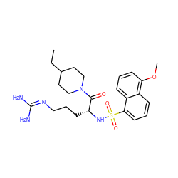 CCC1CCN(C(=O)[C@@H](CCCN=C(N)N)NS(=O)(=O)c2cccc3c(OC)cccc23)CC1 ZINC000027984323