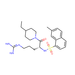 CCC1CCN(C(=O)[C@@H](CCCN=C(N)N)NS(=O)(=O)c2cccc3ccc(C)cc23)CC1 ZINC000027898673