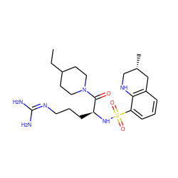 CCC1CCN(C(=O)[C@H](CCCN=C(N)N)NS(=O)(=O)c2cccc3c2NC[C@H](C)C3)CC1 ZINC000013801885