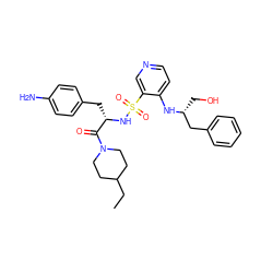 CCC1CCN(C(=O)[C@H](Cc2ccc(N)cc2)NS(=O)(=O)c2cnccc2N[C@H](CO)Cc2ccccc2)CC1 ZINC000027108300