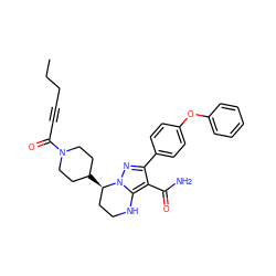 CCCC#CC(=O)N1CCC([C@@H]2CCNc3c(C(N)=O)c(-c4ccc(Oc5ccccc5)cc4)nn32)CC1 ZINC001772654184