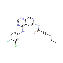 CCCC#CC(=O)Nc1cc2c(Nc3ccc(F)c(Cl)c3)ncnc2cn1 ZINC000013682423