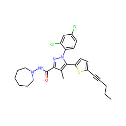 CCCC#Cc1ccc(-c2c(C)c(C(=O)NN3CCCCCC3)nn2-c2ccc(Cl)cc2Cl)s1 ZINC000040865357