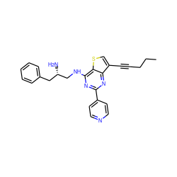 CCCC#Cc1csc2c(NC[C@@H](N)Cc3ccccc3)nc(-c3ccncc3)nc12 ZINC000223687867