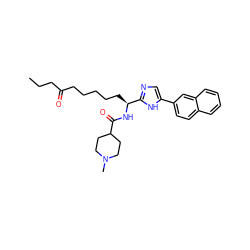 CCCC(=O)CCCCC[C@H](NC(=O)C1CCN(C)CC1)c1ncc(-c2ccc3ccccc3c2)[nH]1 ZINC000045496051