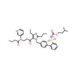 CCCC(=O)N(CCC(=O)c1c(CC)nc(CCC)n1Cc1ccc(-c2ccccc2S(=O)(=O)NC(=O)OCCC(C)C)cc1)c1cccnc1 ZINC000026741218