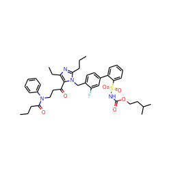 CCCC(=O)N(CCC(=O)c1c(CC)nc(CCC)n1Cc1ccc(-c2ccccc2S(=O)(=O)NC(=O)OCCC(C)C)cc1F)c1ccccc1 ZINC000026739536