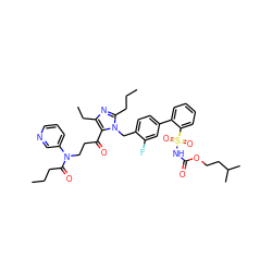 CCCC(=O)N(CCC(=O)c1c(CC)nc(CCC)n1Cc1ccc(-c2ccccc2S(=O)(=O)NC(=O)OCCC(C)C)cc1F)c1cccnc1 ZINC000004383091