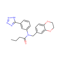 CCCC(=O)N(Cc1ccc2c(c1)OCCO2)c1cccc(-c2nnn[nH]2)c1 ZINC000084655401