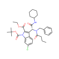 CCCC(=O)N(Cc1ccccc1)[C@@H](C(=O)NC1CCCCC1)c1c(C(=O)OCC)n(C(=O)OC(C)(C)C)c2cc(Cl)ccc12 ZINC000113884174