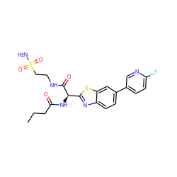 CCCC(=O)N[C@@H](C(=O)NCCS(N)(=O)=O)c1nc2ccc(-c3ccc(F)nc3)cc2s1 ZINC000143914104