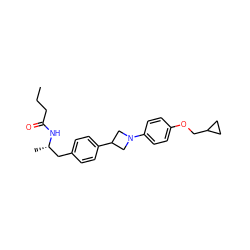 CCCC(=O)N[C@@H](C)Cc1ccc(C2CN(c3ccc(OCC4CC4)cc3)C2)cc1 ZINC000149636305