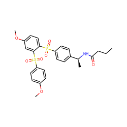 CCCC(=O)N[C@@H](C)c1ccc(S(=O)(=O)c2ccc(OC)cc2S(=O)(=O)c2ccc(OC)cc2)cc1 ZINC000028337995