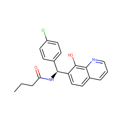 CCCC(=O)N[C@@H](c1ccc(Cl)cc1)c1ccc2cccnc2c1O ZINC000003894236