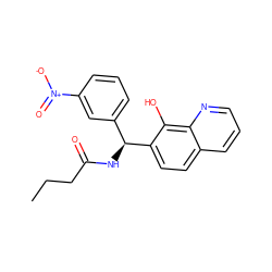 CCCC(=O)N[C@@H](c1cccc([N+](=O)[O-])c1)c1ccc2cccnc2c1O ZINC000003894216