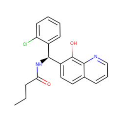 CCCC(=O)N[C@@H](c1ccccc1Cl)c1ccc2cccnc2c1O ZINC000003894240