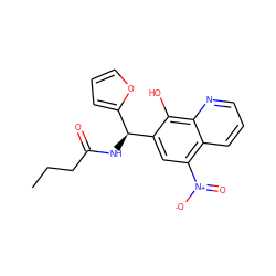 CCCC(=O)N[C@@H](c1ccco1)c1cc([N+](=O)[O-])c2cccnc2c1O ZINC000002470702