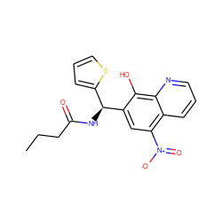 CCCC(=O)N[C@@H](c1cccs1)c1cc([N+](=O)[O-])c2cccnc2c1O ZINC000002470719