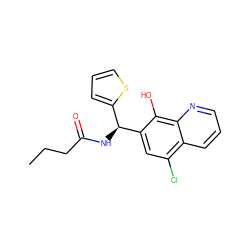 CCCC(=O)N[C@@H](c1cccs1)c1cc(Cl)c2cccnc2c1O ZINC000000801100