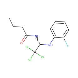 CCCC(=O)N[C@H](Nc1ccccc1F)C(Cl)(Cl)Cl ZINC000002667165