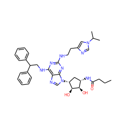 CCCC(=O)N[C@H]1C[C@@H](n2cnc3c(NCC(c4ccccc4)c4ccccc4)nc(NCCc4cn(C(C)C)cn4)nc32)[C@H](O)[C@@H]1O ZINC000049746922