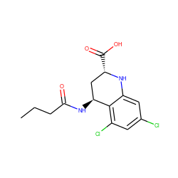 CCCC(=O)N[C@H]1C[C@H](C(=O)O)Nc2cc(Cl)cc(Cl)c21 ZINC000013455250