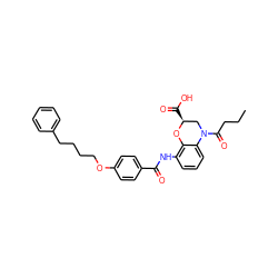 CCCC(=O)N1C[C@H](C(=O)O)Oc2c(NC(=O)c3ccc(OCCCCc4ccccc4)cc3)cccc21 ZINC000299839335