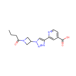 CCCC(=O)N1CC(n2cc(-c3cc(C(=O)O)ccn3)nn2)C1 ZINC000473137251