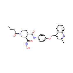 CCCC(=O)N1CC[C@H](C(=O)Nc2ccc(OCc3cc(C)nc4ccccc34)cc2)[C@@H](C(=O)NO)C1 ZINC000013587718