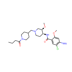 CCCC(=O)N1CCC(CN2CC[C@H](NC(=O)c3cc(Cl)c(N)cc3OC)[C@H](OC)C2)CC1 ZINC000168903645