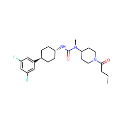 CCCC(=O)N1CCC(N(C)C(=O)N[C@H]2CC[C@H](c3cc(F)cc(F)c3)CC2)CC1 ZINC000261189229