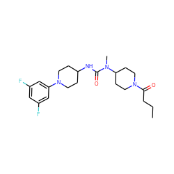 CCCC(=O)N1CCC(N(C)C(=O)NC2CCN(c3cc(F)cc(F)c3)CC2)CC1 ZINC000029126722