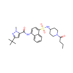 CCCC(=O)N1CCC(NS(=O)(=O)c2ccc(NC(=O)c3cc(C(C)(C)C)nn3C)c3ccccc23)CC1 ZINC000038151314