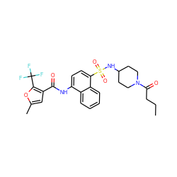 CCCC(=O)N1CCC(NS(=O)(=O)c2ccc(NC(=O)c3cc(C)oc3C(F)(F)F)c3ccccc23)CC1 ZINC000038151313