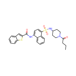 CCCC(=O)N1CCC(NS(=O)(=O)c2ccc(NC(=O)c3cc4ccccc4s3)c3ccccc23)CC1 ZINC000038151315