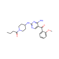 CCCC(=O)N1CCC(Nc2ncc(C(=O)c3ccccc3OC)c(N)n2)CC1 ZINC000014950243