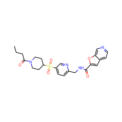 CCCC(=O)N1CCC(S(=O)(=O)c2ccc(CNC(=O)c3cc4ccncc4o3)nc2)CC1 ZINC001772643628