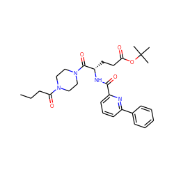 CCCC(=O)N1CCN(C(=O)[C@H](CCC(=O)OC(C)(C)C)NC(=O)c2cccc(-c3ccccc3)n2)CC1 ZINC000045356783