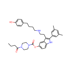 CCCC(=O)N1CCN(C(=O)Oc2ccc3[nH]c(-c4cc(C)cc(C)c4)c(CCNCCCCc4ccc(O)cc4)c3c2)CC1 ZINC000027560689